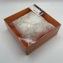 Studio His & Hers White Satin Lace Pearl Ring Bearer Pillow Wedding 469031 NIB