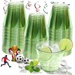 9 oz Clear Plastic Cups Plastic Disposable Cups for Cocktail Pack 50 Green