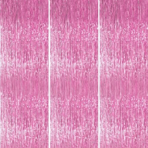 Streamers Tinsel Backdrop Curtain 8.2ft Foil Fringe Curtain for Baby 3pcs Pink