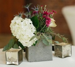 6 NIB Antiqued Silver “Mercury” Glass 3” Square Cube Votive Vase, Wedding, Event