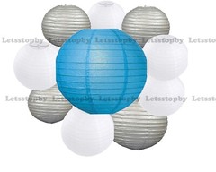 12 pcs Baby Shower Round Mixed Size Paper Lantern LED Light Party decoration