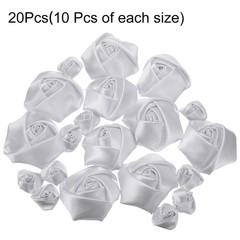 20pcs 2Size Satin Ribbon Roses 2.5cm/5cm Ribbon Rose Artificial Fabrics(Silver)