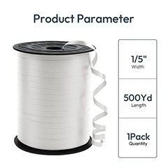 Premium Curling Ribbon, 1/5″ Wide x 500 Yards Christmas 1/5″ x 500 Yards White