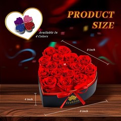 Forever Red Roses in a Heart Shaped Box 16 Preserved Flowers for Heart-red
