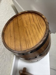 Rustic Whiskey Barrel Card Box +Stand Wooden/Gift Box Leaf Design Carved Wedding