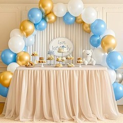 Table Skirt for Rectangle Tables 9FT Sheer 108″ x 30″ (Rectangular) Champagne