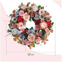 22 Inches Spring Summer Everyday Flower Wreath for Front Door, Artificial Ros…