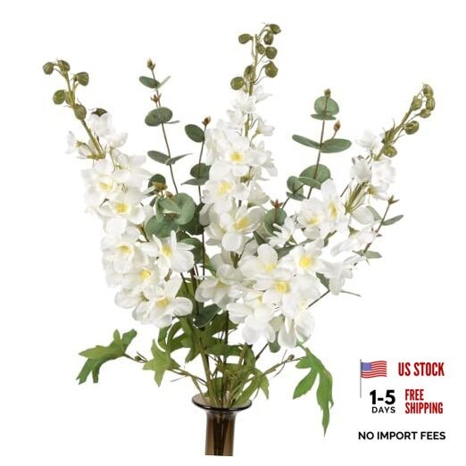 White Flowers Artificial Delphinium Combo Green Eucalyptus Stems White&green