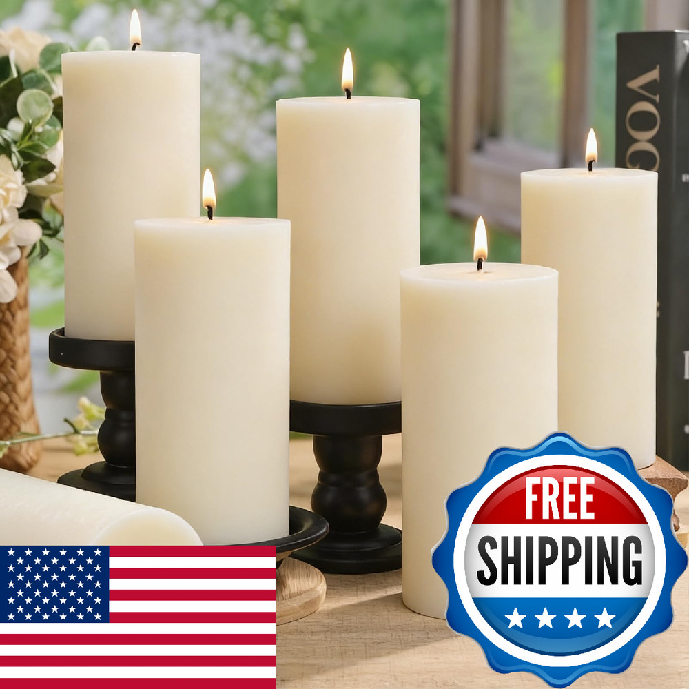 Ginitiri 6 Pack Natural Ivory Soy Pillar Candles 2.8X6 In Hand-Poured Unscented