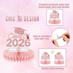 2026 Pink Graduation Decorations Honeycomb Centerpiece for Rose Gold