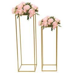 2Pcs Gold Flower Rack Metal Geometric Column Stand Wedding Backdrop Decor
