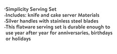 Simplicity 2pc Cake Knife & Server Set NIB Wedding Special Occasion