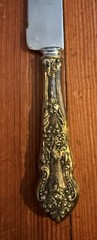 Vintage Sheffield England 24KT Gold Plated Serrated Knife w/ Box Ornate Handle!