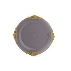 10 TRANSPARENT BLACK GOLD 10″ Round Plastic Salad Dinner PLATES Embossed