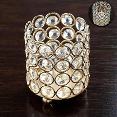 4″ wide Gold Votive Tealight Crystal Beaded CANDLE HOLDERS Wedding Party Home