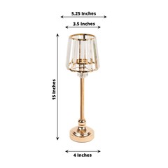 2 Gold Clear 15″ Metal Votive Candle Holders Crystal Glass Lamp Shade Events