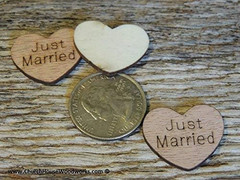 Wooden Heart Confetti ~ Just Married ~ Wood Hearts, Wood Confetti Engraved Love