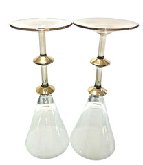 2 Pier 1 P1c71 Wine Glasses Gold Wafer Accent Stems Iredescent Amber Foot 9″ T