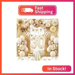 30th Birthday Decorations for Her, Gold Happy 30th Birthday Decorations White an