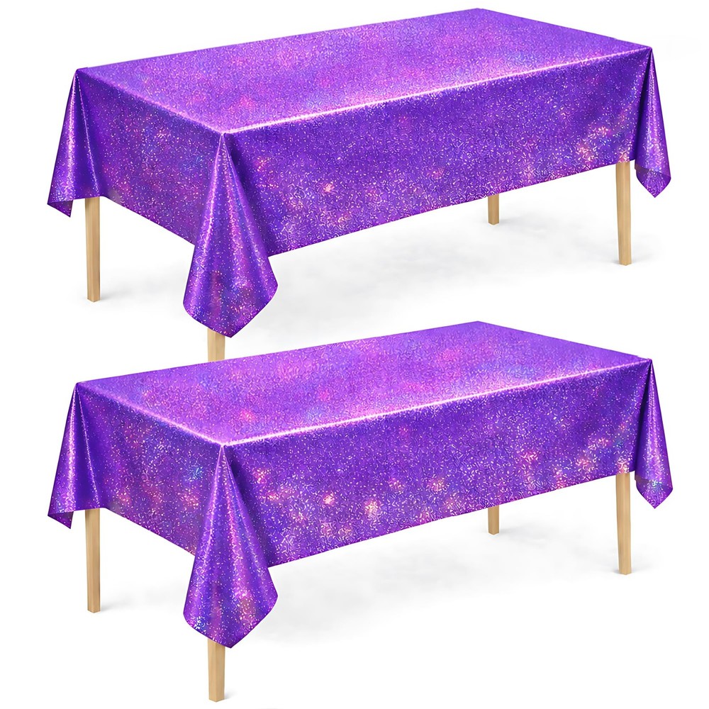 Purple Birthday Decorations – 2 Pack Laser Tablecloth for