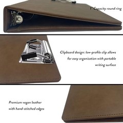 Small 3 Ring Leather Binder with Clipboard for 5.5 x 8.5, Mini 1in (5.5 x 8.5)