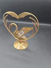 BRASS HEART SHAPED WEDDING ANNIVERSARY CAKE TOPPER WITH SWAN