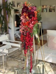 36”L Wedding Bouquet Large Cascade Real Feel Faux Flower Orchid Paradise Red