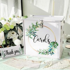 PVC Wedding Card Box with Lock White Money Gift Box for Reception Decorations