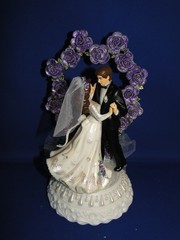 New Elegant Wedding Dancing Couple Caketop, purple rose ornate back #373