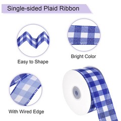 Plaid Check Ribbon, 1.5 Inch x 10 Yards Gingham Ribbon, Navy Blue