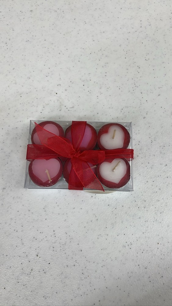 Valentines heart tea light candle pk of 6