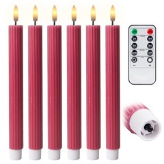 Open Box 6PK 10″ Ribbed LED Candles with Remote Timer Assorted Colors Wedding