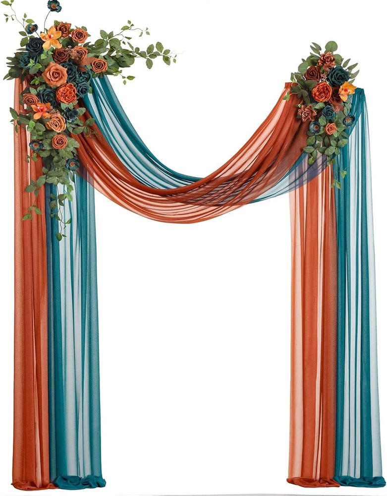 Ling’s Moment Teal Orange Artificial Wedding Arch Flowers Kit Pack of 4, 2pcs Ha