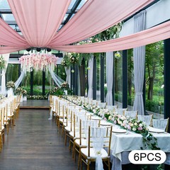 Deep Rose Chiffon Ceiling Drapes 6 Panels 15 × 5 ft Pink Wedding Backdrop