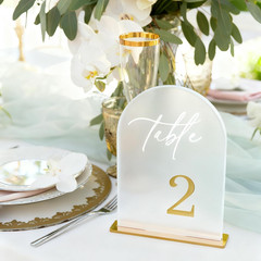 Frosted Wedding Table Numbers 1-10 with Stands, Elegant Gold 3D Arch Signs with