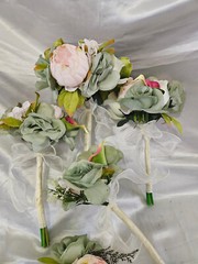 Pink, Cream, Green, Wedding Bouquet Set, Vintage Romantic Wedding Package