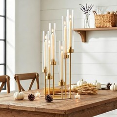 6-Arm Gold Candelabra, 23.96″ Tall Candelabra Centerpieces for Tables with Gl…