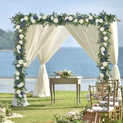 Flower Garland Artificial Rose Vine Flowers with Green Leaves 2PCS Blue&white