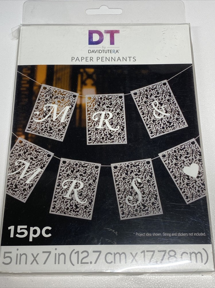 DT David Tutera 15 Pc PAPER PENNANT Lace Scroll Pattern New