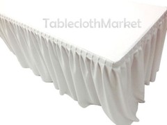 6′ ft. Fitted Table Skirt Cover w/ Top Topper Single Pleated Trade show Dj WHITE