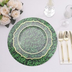 Green 6 Round 13″ Boxwood Leaf Print Cardstock Paper Placemats Party Decorations