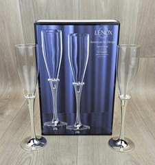 Lenox Devotion Flute Glass Pair Silver Plated 10″ Wedding Decorative w/Box READ