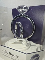 WILTON 2 Ring Cake Topper Silver-tone Engagement BLING/ Plain Band Rings on Ivor