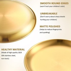 Honeydak 10 Pcs Stainless Steel Gold Plates 8 Inch 304 Metal Dinner Plates