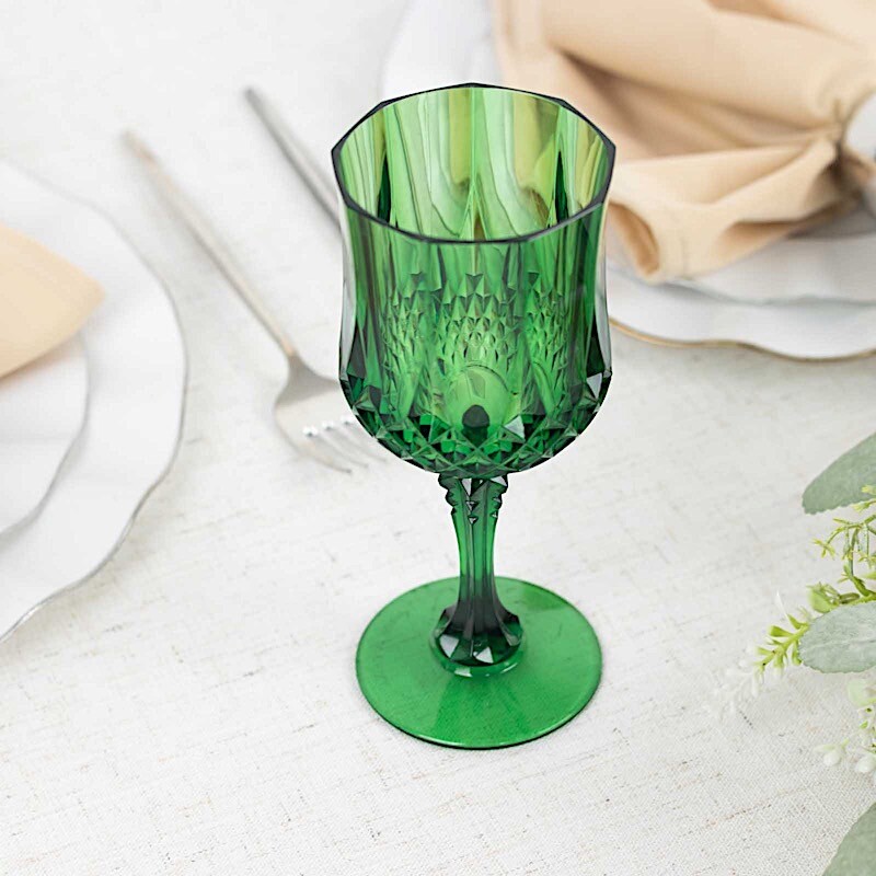 HUNTER GREEN 6 Plastic 8 oz Crystal Cut Goblets WINE GLASSES Party Events