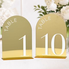 Gold Mirror Arch Wedding Table Numbers 1-10 with Stand, 10 Pack 5×7 Inch Mirr…