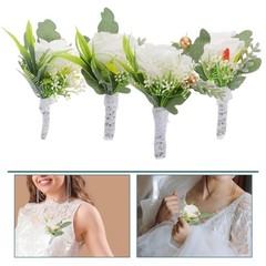 4Pcs Reusable Faux Flower Corsage Set for Wedding Assorted Color Fabric Pins