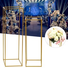 2Pcs Gold Flower Rack Metal Geometric Column Stand Wedding Backdrop Decor