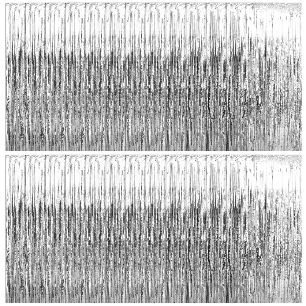 25 Pack Silver Foil Curtain Backdrop, 3.3×8.2FT Tinsel Curtain, Fringe Curtai…