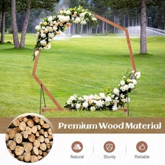 7 FT Heptagon Wedding Arch Wooden Arbor Backdrop Stand w/Triangular-Shaped Base